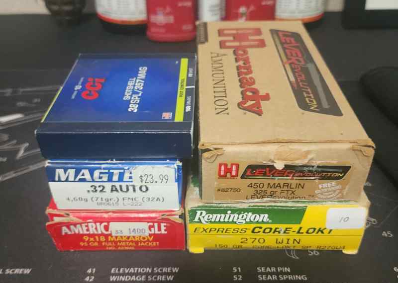 450 Marlin, Rem270,32Auto, 9x18Makarov, Shotshell