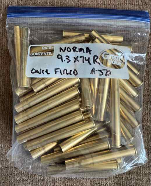 Norma 9.3x74R brass once fired and processed